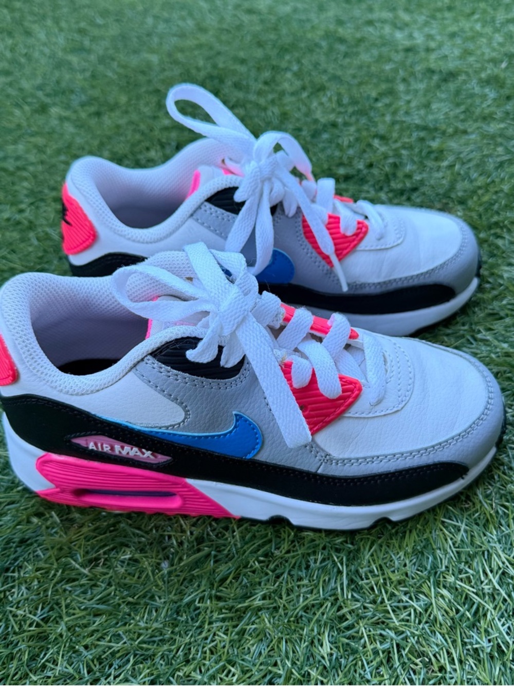 Nike Kids AirMax White Sneakers with Blue and Hot Pink Accents